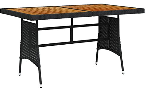 puraday Gartentisch Schwarz 130x70x72cm Poly Rattan&Massivholz Akazie Couchtisch Gartentisch Balkontisch Multifunktionstisch Balkonmöbel Tisch Outdoor Wetterfest Gartentisch Holz Esszimmertische