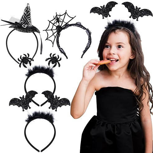 BOFUNX 4pcs Serre-Tête Halloween Bandeau Araignée Chapeau de Sorcière Chauve Souris Bande de Cheveux Enfants Accessoires de Halloween pour Cosplay Halloween Mascarade Carnaval Photoprop