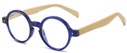 Lanomi Retro Lesebrille Rund Damen Herren Lesehilfe Klein Vintage Holz Bügel Sehhilfe Ohne Blaulichtfilter Brille mit Sehstärke Blau 2.0