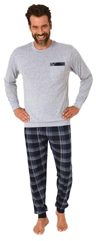 Normann Herren Langarm Schlafanzug mit Bündchen und Karierter Jersey Hose, Farbe:grau, Größe:56