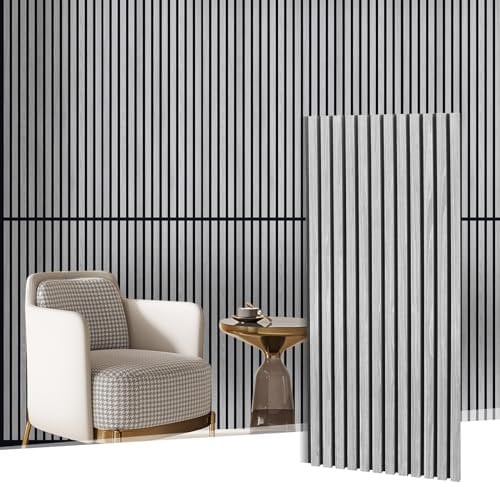 MaxEarn Pack of 2 Acoustic Panels, Grey Oak, Acoustic Wall Panels Made of Real Wood Veneer, 3D Wall Cladding Wood Decor, Slat Wall with Felt Sound Insulation, 110 x 48 cm, for Interior Decoration