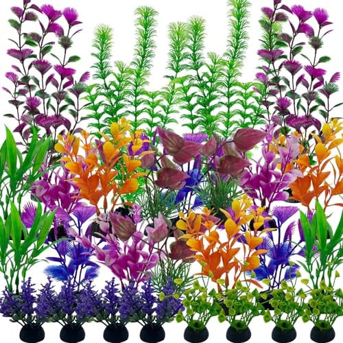 27 Pièces Décoration pour Aquarium Plante D'Aquarium Artificielle PVC Colorées Décoration pour Aquarium Poissons AdaptéEs à La Décoration de Réservoirs d'eau à La Maison et au Bureau