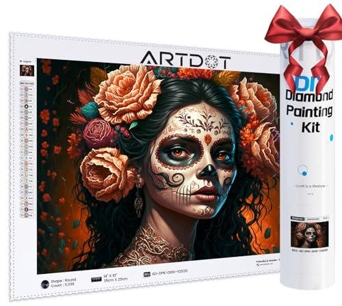 ARTDOT Lizenzierte 5D Diamond Painting Erwachsene Set 25×35cm, DIY Diamant Painting Bilder für Dekoration Wohnzimmer, als Geschenk für Männer Mama Oma, Totenkopf deko(Tag der Toten)