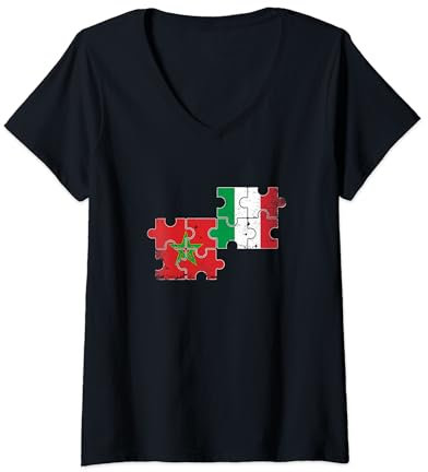 Donna Marocco Italia Bandiera Vintage Marocchino Maglietta con Collo a V