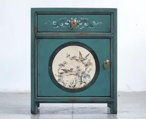 OPIUM OUTLET Möbel Nachtkästchen Nachttisch Nachtkommode Nachtschrank Schrank Kommode Vintage chinesisch asiatisch orientalisch handbemalt Holz komplett montiert smaragd-grün