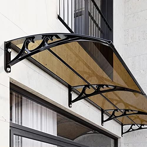 Aluminium-Vordach für Vordertür, Fenster-Markise, Deckentür, Moderne Polycarbonat-Abdeckung Tür-/Terrassenüberdachung, braunes Brett, Schwarze Halterung Schnee Sonnenlicht Außenmarkise