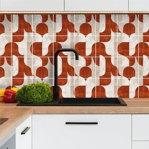 Crédence adhésive pour cuisine carreaux autocollant 15x15cm, lot de 36 pièces, abstrait gris et rouge, carrelage autocollant mural salle de bain en vinyle, 100% français