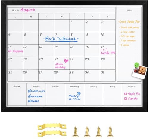 Aitakatta 3-in-1 trocken abwischbarer Kalender für die Wand, magnetisch, Monats- und Wochenkalender, Whiteboard, trocken abwischbare Tafel für Wand mit schwarzem Holzrahmen, hängender