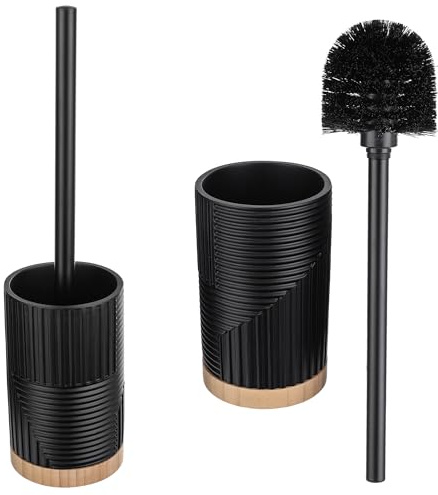 KADAX WC Bürste mit Halter, Klobürste Set, Toilettenbürstenset mit Griff und Halterung, Toilettenbürste mit Bürstenhalter, WC Garnitur ohne Bohren (Rund Schwarz)