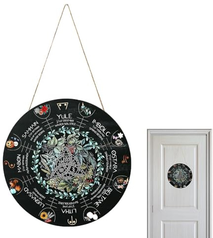 Panneau mural en bois Roue de l'année – Calendrier de sorcière de 30 cm, décoration Wicca et païen pour Noël et Noël