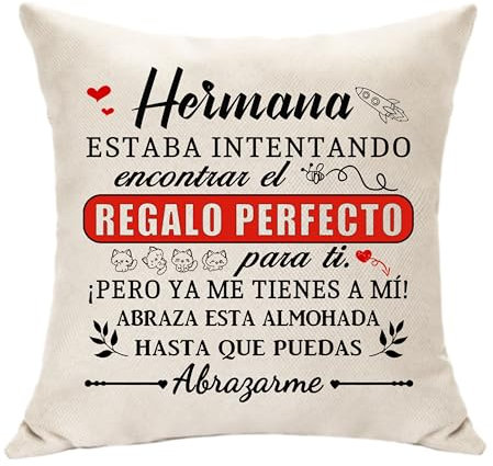 Hasodeo Funda de Cojín para Hermana Mayor - Regalo Original Abrazo a Distancia - Decoración 45x45 para Fiesta de Nacimiento, Graduación, Boda (Hermana)