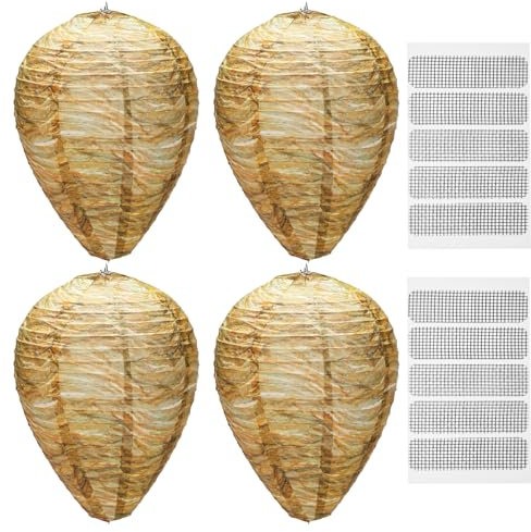 4 gefälschte Wespennester, 2 Reparaturaufkleber, Wespen-Mückenabwehrbeutel für den Außenbereich, Wespenfalle zum Aufhängen für den Außenbereich, hängendes Papierwespennest, Wespennest-Ködernest