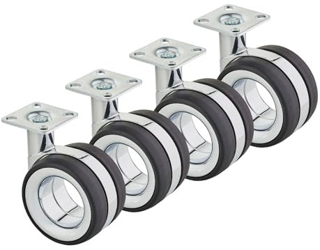 SOTECH 4er Set Premium Möbelrollen Düsseldorf Ø 75 mm (Höhe 98,5 mm, chrom/schwarz, Montageplatte 47 x 47 mm) Designlenkrolle - Bringen Sie Bewegung und Stil in Ihre Möbel