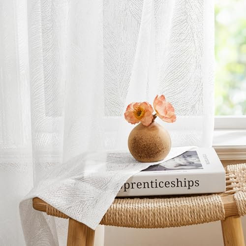 Deconovo Tende per Interni Camera da Letto 2 Pezzi 245 CM di Altezza, Tende Trasparenti Moderne con Anelle per Soggiorno Finestre, 140x245 CM, Bianco