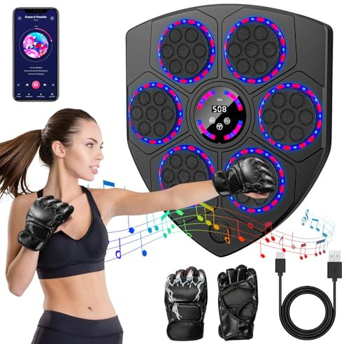 EagerMinds Music Boxing Machine, LED Smart Musik Boxmaschine mit 9 Geschwindigkeiten, 9 Trainingsmodi, Automatische Zählung, Unterstützt Bluetooth, Wandmontiertes Boxziel für Erwachsene Kinder