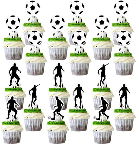 TYFYH 36 Stück Fußball Cupcake Topper, Fussball Topper Muffins, Fussball Muffin Deko, Cake Topper Fussball Geburtstag, Tortenaufleger Fussball für Jungs Fußball Sport Party kindergeburtstag Dekoration