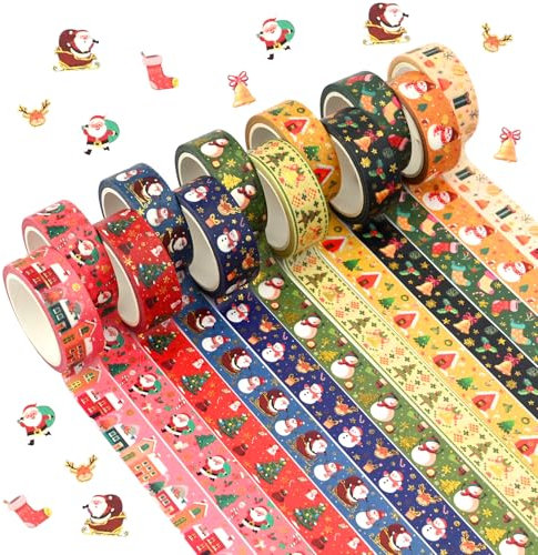 12 Rolls Weihnachten Washi Tape Set Gold Folie Dekorative Urlaubsbänder Multi-Muster Maskierung Klebeband Japanische Papier Aufkleber Kunsthandwerksband für Geschenkverpackung Scrapbooking (Style A)