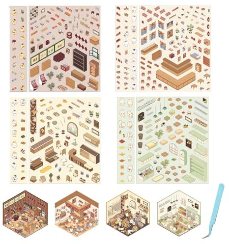 3D Sticker Maker - 4 Sets DIY Haus-Sticker, Spaßige Szene für Erwachsene und Kinder zur Stressabbau und Zeitvertreib (D)