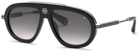 Philipp Plein Herren Plein Legacy Sonnenbrille, schwarz (Shiny Black), 57/16/145