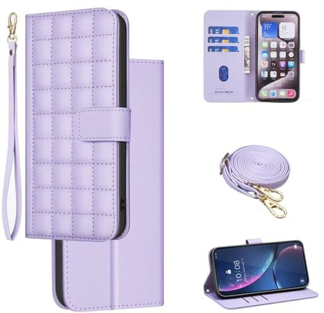 ESONG Cover Portafoglio Per OPPO A94 5G/F19 Pro Plus Con tracolla,Custodia A Libro In Pu Pelle Flip Cover Per Donna,Caso Antiurto Magnetica Case Con Slot Per Schede,Supporto Viola