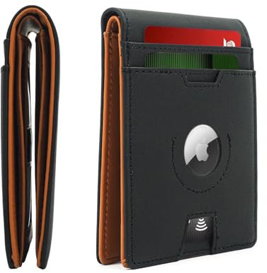 MOIRENTO Airtag – Portefeuille fin en cuir, porte-cartes de crédit, blocage RFID, à trois volets pour Apple Air Tag. Air Tag, poche avant, portefeuille pour homme et femme, marron, bronze, orange,