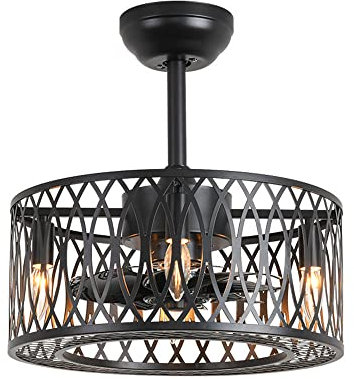Farmhouse Caged Ceiling Fan Light with Remote Control Industrial Style 3 Speed Adjustable 4 Timing Options Silent Operation Ideal for Bedroom Flush Mount Installation 4*E12 Base