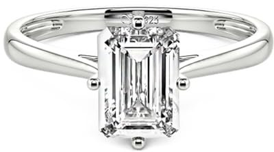 Jeulia 1ct Moissanit Diamant Ring S925 Sterling Silber Verlobungsring Ewigkeitsringe Eheringe Engagement Ring Für Damen Mädchen für Geburtstag, Weihnachten, Valentinstag (Smaragdschliff, 56(17.7))