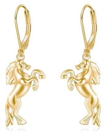 Pferde-Ohrringe für Damen, 925er-Sterlingsilber, Gold-Pferde-Anhänger-Ohrringe, Tier-Ohrringe, Tier-Pferd-Schmuck, Geschenke für Frauen und Mädchen