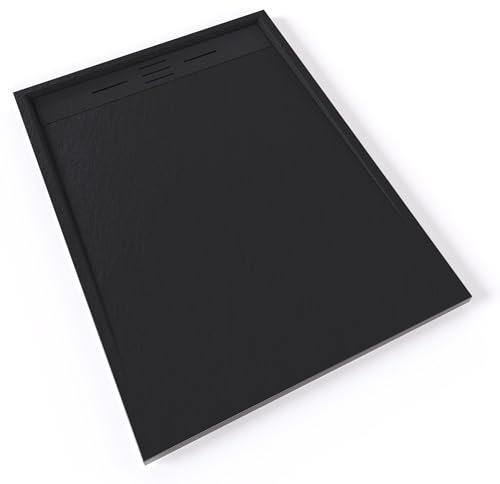 HIEMAL Receveur de douche 90 x 120 cm résine Noir aspect ardoise + bonde incluse - Salle de bain