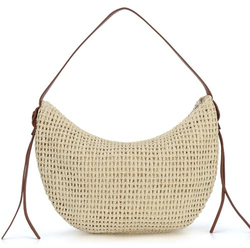 OPLERT Paja Bolso Hombro para Mujer Raffia Tejido Bolso Verano Playa Bolso Media Luna Trendy