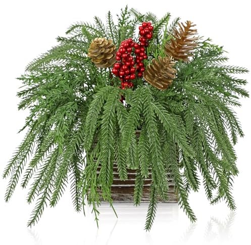Künstliche Pflanzen Tischdeko Weihnachten Künstliche Weihnachtspflanze | Kunstpflanze im Topf aus Holz Wohnzimmer Küche Schlafzimmer Esstisch Fensterbank Weihnachtsdeko Adventsdeko Landhaus