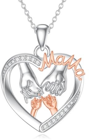 Mutter und Tochter Kette 925 Sterling Silber Mama Halskette Mutter und Kind Liebe Herz Anhänger Anhänger Halskette Schmuck Geschenke für Mama(2 Kinder)