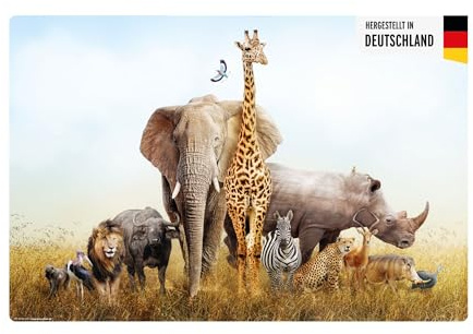 Schreibtischunterlage für Kinder und Erwachsene – Tiere in Afrika - 60 x 40 cm - aus Premium Vinyl - Made in Germany