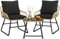 Abician 3 Pièces Salon de Jardin Exterieur en Polyrotin, 2 Personnes Ensemble Mobilier avec 2 Fauteuils et 1 Table Basse Plateau en Verre Trempé pour Patio Terrasse Bistro Beige/Noir
