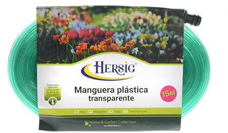 HERSIG - Manguera Jardin - Manguera Transparente 15 M - Tubo Transparente Flexible - Mangueras de Jardín Flexible y Resistente - Tubos PVC para Agua, Riego, Piscina, Uso Doméstico