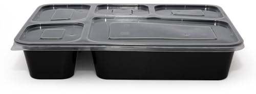 JioPack® 5 compartment meal tray with lid - 1015ml/32oz - Reusable, Leakproof, Dishwasher & Microwave Safe, BPA Free Containers (50)