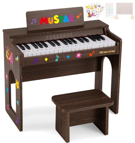 Kids Piano Keyboard, 37 Keys Wooden Digital Piano for Kids with Bench | Musical piano toy includes Song Book, DIY Stickers, Cover, Education Creative Musical Instruments Toy for Boys & Grils Gifts