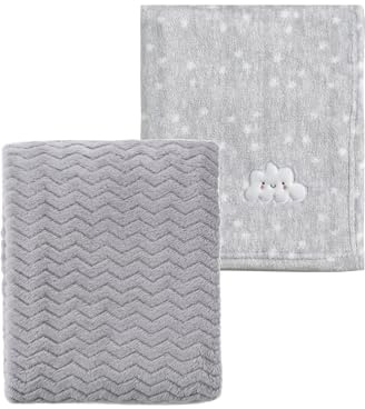 CREVENT 2 x 75 cm x 100 cm, niedliche, gemütliche, Flauschige, warme Babydecken für Säuglinge, Kleinkinder, Bettwäsche, Kinderbett, Kinderwagen – graue Wolke + Wellengrau