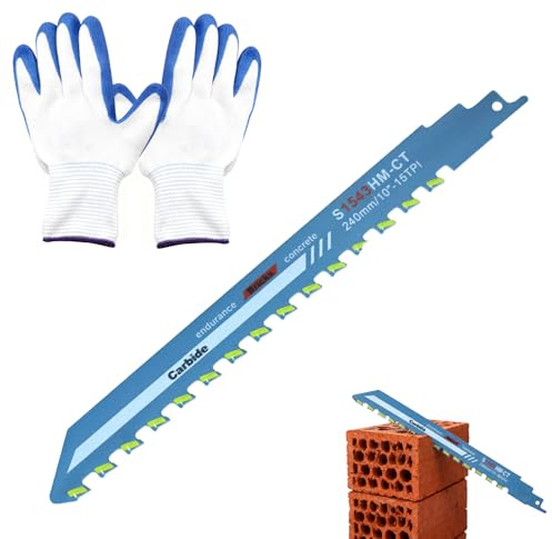 Lame per sega a sciabola 240 mm in metallo duro – Lama universale per cemento, cemento cellulare, legno e mattoni – Robusta lama per sega in muratura per un taglio preciso