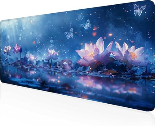 Blume Gaming Mauspad Blau Mousepad XXL 80 x 40cm, Wasserdicht Anti-Rutsch Mouse Pad verbessert Präzision und Geschwindigkeit, Gaming Zubehör für Home Zimmer Deko, Geschenke für Männer PjY7974 T-1