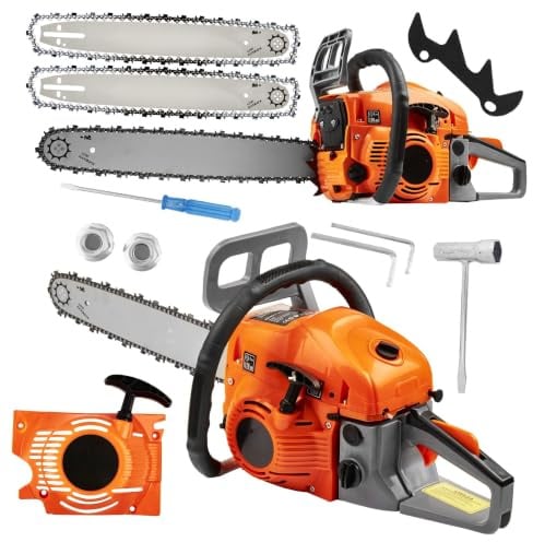 Motosega a Scoppio 58cc 5,9CV, Barre 16 e 18 + 2 Catene, Motore 2 Tempi Potente, Affidabile, Perfetta per Taglio Legna, Potatura, Abbattimento Alberi