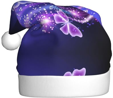 POCUK Schöne lila Schmetterlings-Weihnachtsmütze für Erwachsene, Partyzubehör, klassisch für Neujahrsparty