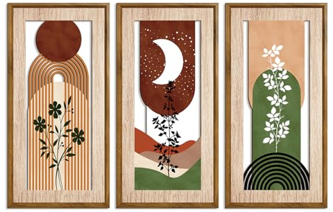 KiKiHong 3-Piece Bohemian Wooden Wall Art,Boho Wall Decor | 40 X20 cm Wood Wall Decor for Living Room, Bedroom & Bohemian Home Interiors