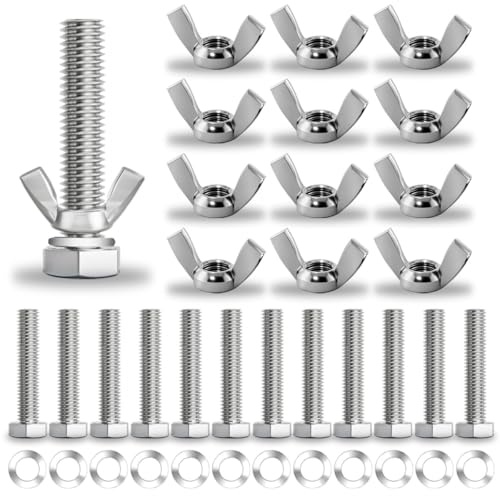 SHSMPXOY 36 Pièces Écrou Papillon M6 30MM Boulons Hexagonaux Acier écrous rondelles Plates Pour Meubles, Automobile Et Machinerie