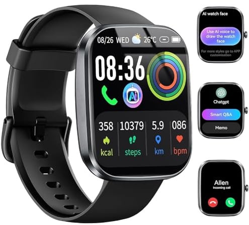 Smartwatch Herren Damen, 1,96 HD Smartwatch 2026 mit Telefonfunktion, Smart Watch Fitnessuhr 113+ Sportmodi, IP68 Wasserdicht, Sportuhr mit Herzfrequenz Schlafmonitor Schrittzähler, für Android iOS