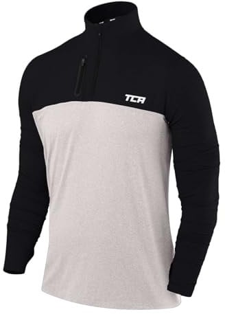 TCA Haut Running Homme Hiver - Vetement Sport Homme Manches Longues - Quickdry Fusion Pro avec Fermeture Éclair à Mi-Poitrine - Tenue pour Course à Pied et Jogging - Gris/Noir, M