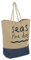 Lazy Beach Bag Women's Extra Large Blue Stripe Seas The Day Slogan Canvas Style Jute Holiday Shopper Wove Rope Handles Magnetic Clip Fastener Phone Pocket Fully Lined, Neutral, one Size