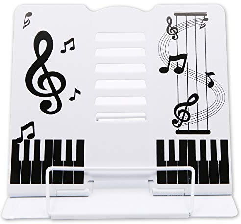 Tragbarer Buchständer mit Musiknoten-Muster, verstellbare Tablet-Ständer, Buchstütze, Metall-Bücherregal, Leseständer für Leser und Studenten