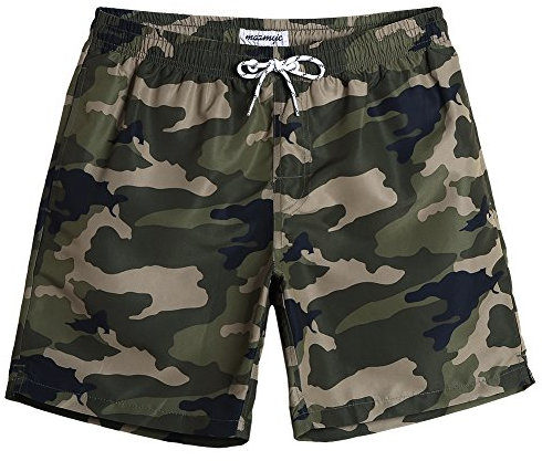 MaaMgic Herren Badehose Jungen Badeshorts Sporthose Schnelltrockend Sport Schwimmhose mit Mesh in vielen Farben, Größen XS - 2XL, Grün Tarnung L