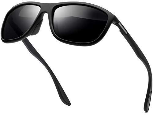 KANASTAL Occhiali da Sole Sportivi Neri Uomo Donna Polarizzati Scuri Rettangolari Ciclismo Vintage UV400 Classici Sports Black Sunglasses Men per Running Golf Pesca -Nero Opaco